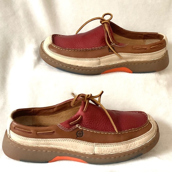 Born Wayz / Børn Men’s Leather Moc-Toe Casual Size 10 M Multi-Tone Red/Tan/Cream - Picture 2 of 16